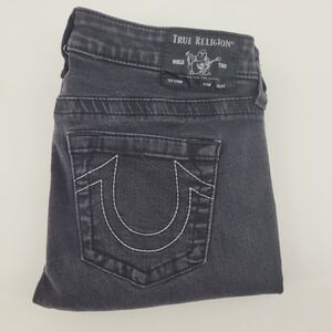 True Religion Women's Skinny Jeans in Charcoal Black with White Stitching